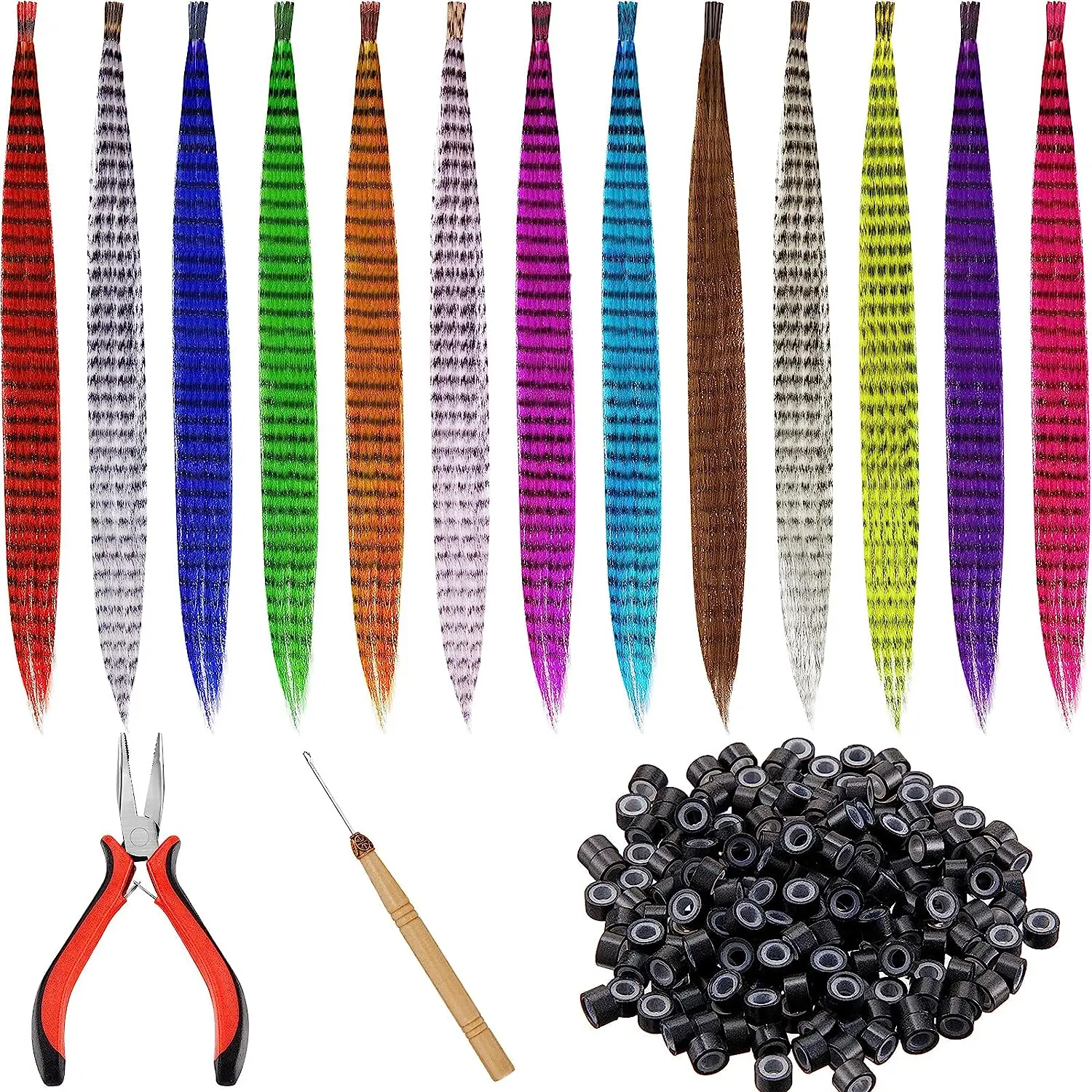 My-diva Feather Hair Extension 10Pieces Fake Hair I Tip Rainbow Synthetic Hair 16inch Hairpiece Feather for Hair Extension