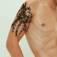 waterproof temporary tattoo sticker black lion dream catcher feather design fake tattoos flash tatoos arm leg body art women men
