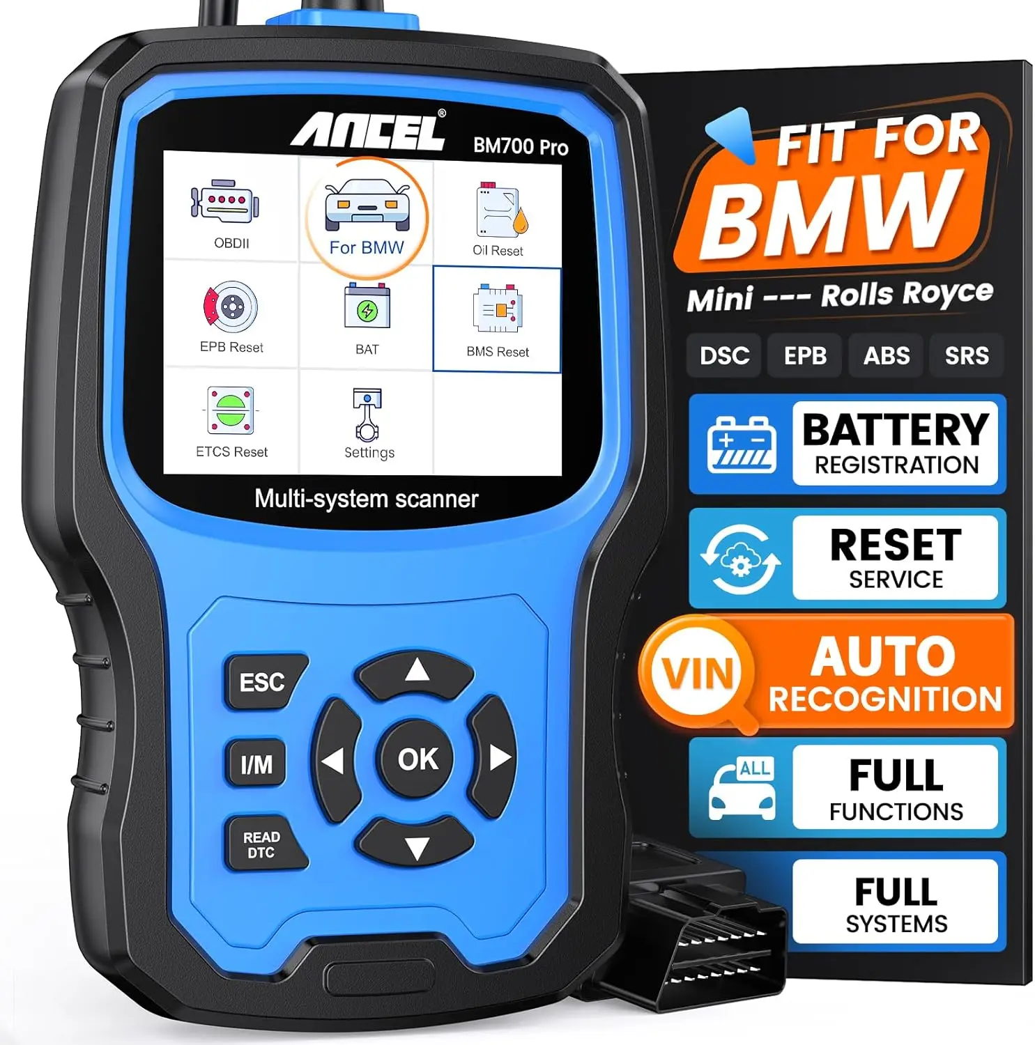 Фото Автомобильный сканер ANCEL BM700 PRO OBD2 для BMW/MINI всех систем EPB SAS TPMS BMS сброс масла считыватель кодов автомобильный диагностический сканер №1