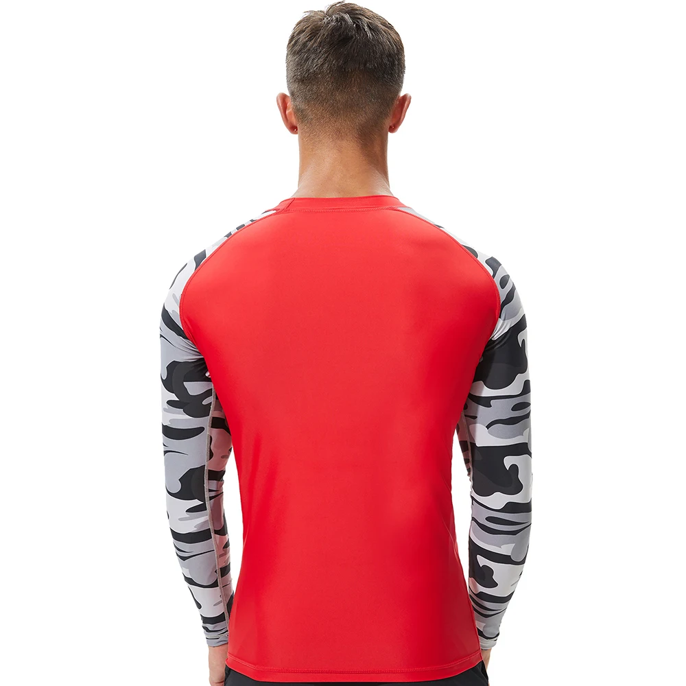 Fashion Men's Camouflage Stitching Long Sleeve Sun Protection Top Comfortable Stretch Water Sports Beach Quick Dry Swim Surf Top