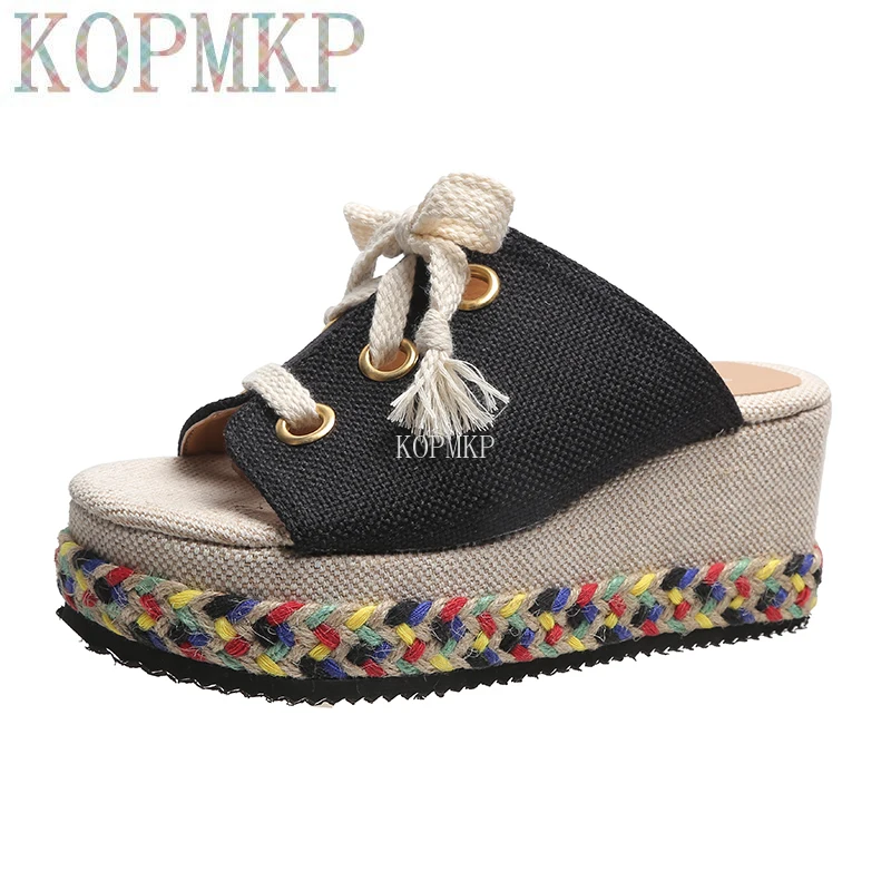 Босоножки женские на танкетке повседневная обувь толстой подошве туфли-лодочки