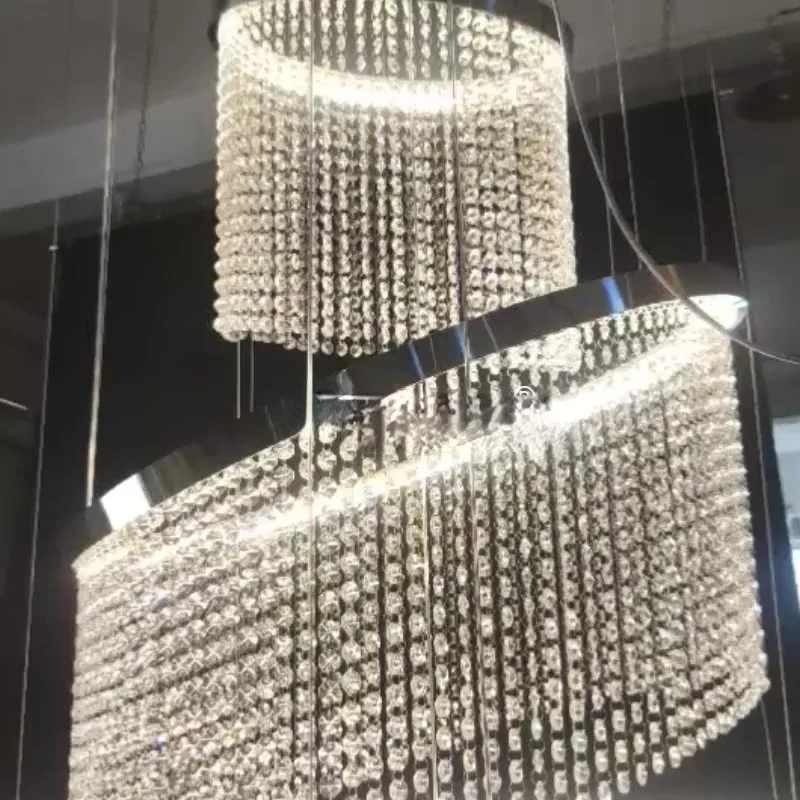 Luxury crystal long pendant lamp stairwell chandelier