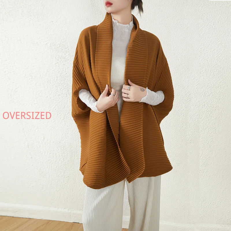 Miyake Cardigan Outside the Autumn and Winter New Pleated Lapel Loose Top All-match Temperament Shawl Jacket Women PLEATS Coat