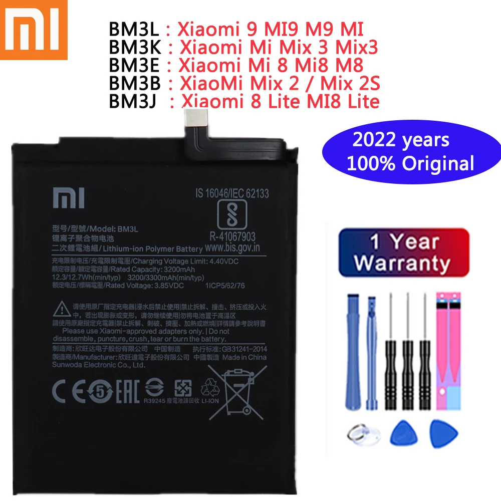 

100% Xiaomi Original Phone Battery for Xiaomi 9 MI9 Mi Mix 3 Mix3 Mi 8 Mi8 M8 Mix 2 Mix 2S 8 Lite MI8 Lite Replacement Batteries