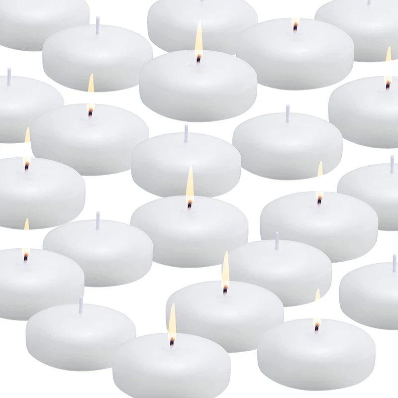 

24 Pack Floating Candles White Unscented Dripless Wax Burning Candles for Cylinder Vases Christmas Vase Filler Weddings Party