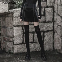 punk rave slit leather a line rivet lace skirt for women side invisible zipper with underpants inside female skirt