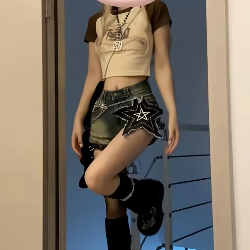 Женские джинсовые шорты короткие джинсы штаны для женщин широкие повседневные Y2k