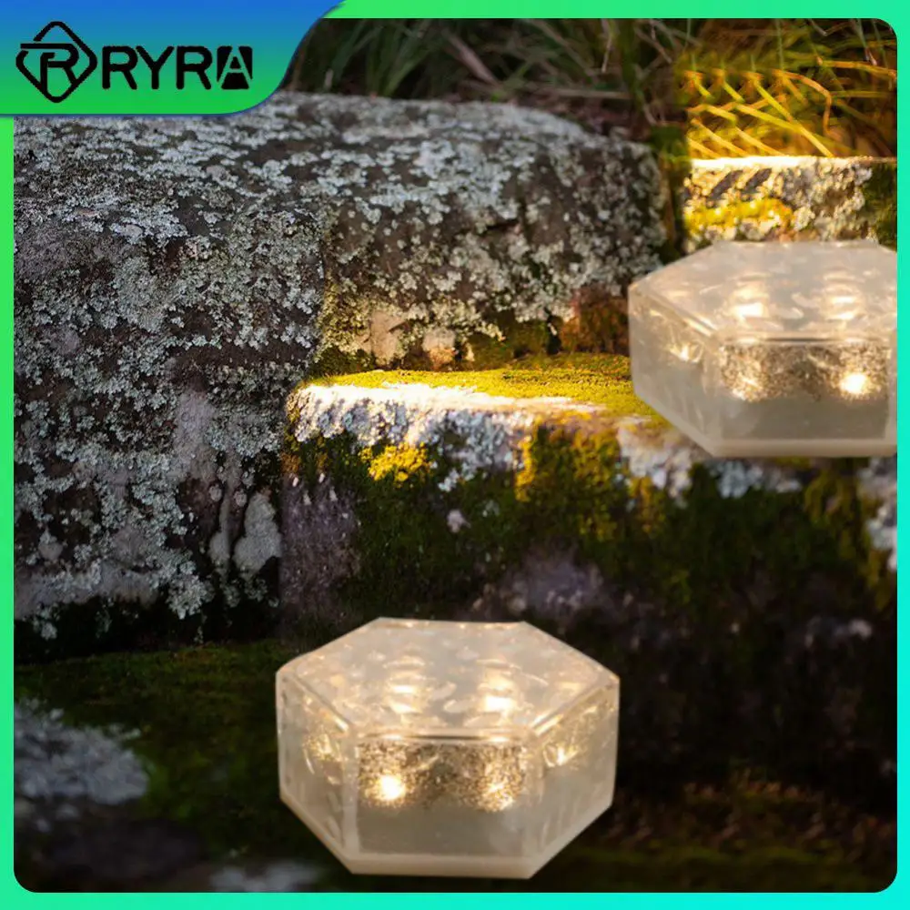 

Rainproof Floor Light Creative Sidewalk Lawn Light Pathway Steps Atmosphere Lawn Warm White Home Decoration Hexagonal Ice Brick