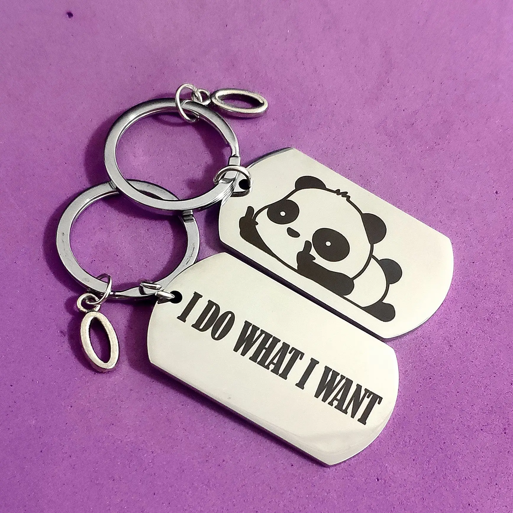 

Carabiner for Keys A-Z Cute Keyring Gift Military Tags I DO WHAT I WANT Panda Cartoon Creative Stainless Steel 26 Letters Holder