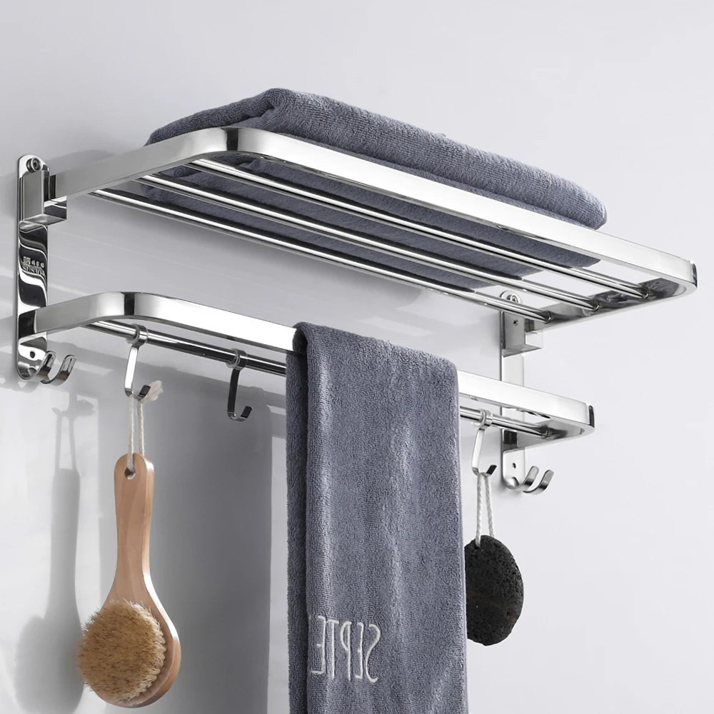 towel rack hanger folding shower holder mirror polished silver 304 stainless steel wall movable hook bars bathroom accessories free global shipping