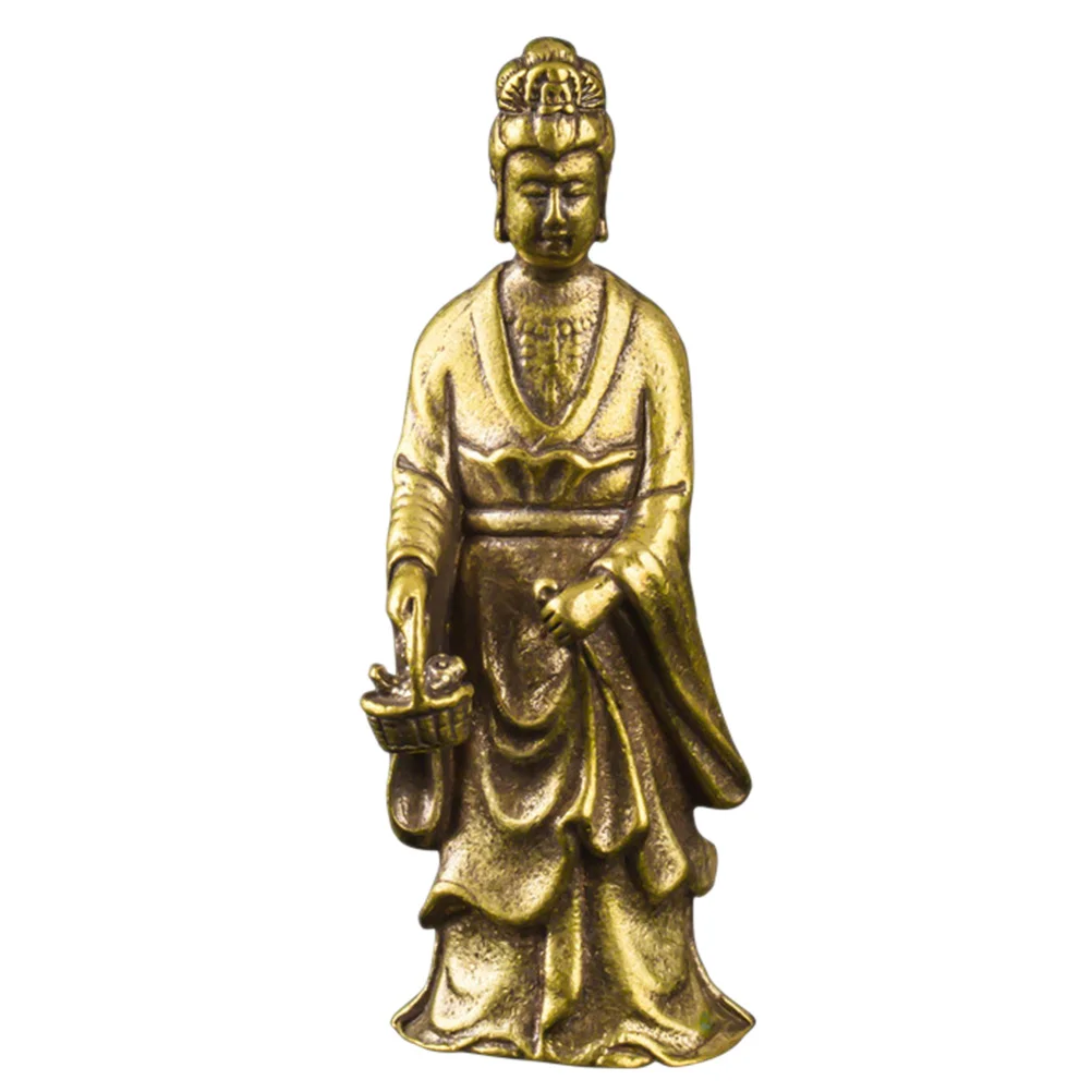 

Furnishing Articles Ornament Brass Guanyin Statue Desktop Retro Metal Sculpture Mini Figurine Crafts Office