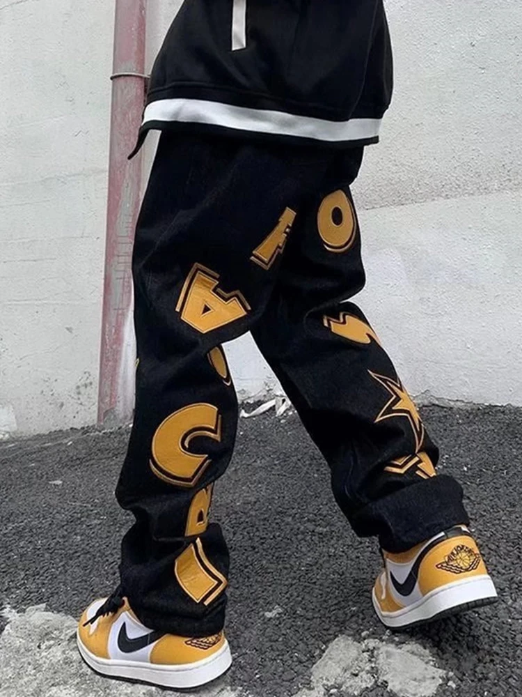 Y2K men's fashion star street clothing hip -hop letter printing jeans pants EMO online loose clothes brand clothing baggy hosen
