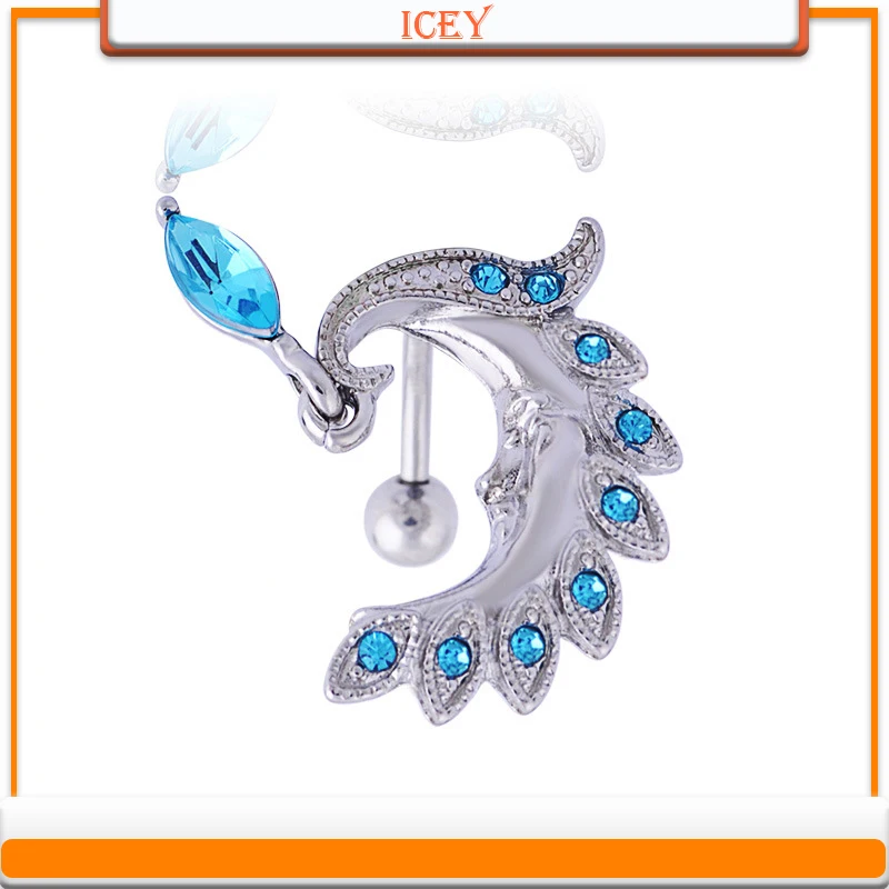 

1pc Peacock belly ring moon navel stud water droplets belly navel jewelry Stainless steel belly button ring alloy navel piercing