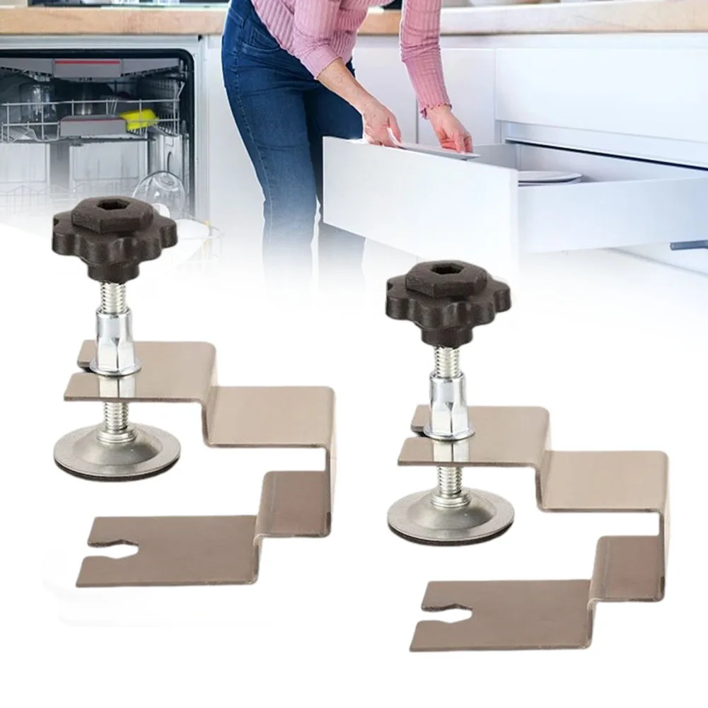 

2pcs Woodworking Jig Cabinet Tool Bow-Shaped Plate Adjustable Threaded Rod Drawer Front Installation Clamp Panel Clips