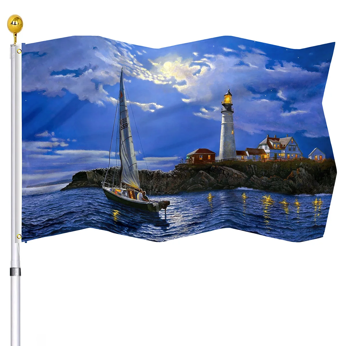 

Seaside Lighthouse Flag Nautical Sailboat Outside Decoration Ocean Outdoor Flags Double Stitched Polyester with Brass Grommets