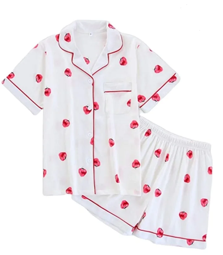 

Women Pajama Sets 2021 Summer Florl Prnt Thin Cotton Sleepwear Lounge Short Sleeve Turndown Collarhome Clothing Nightwear Suit
