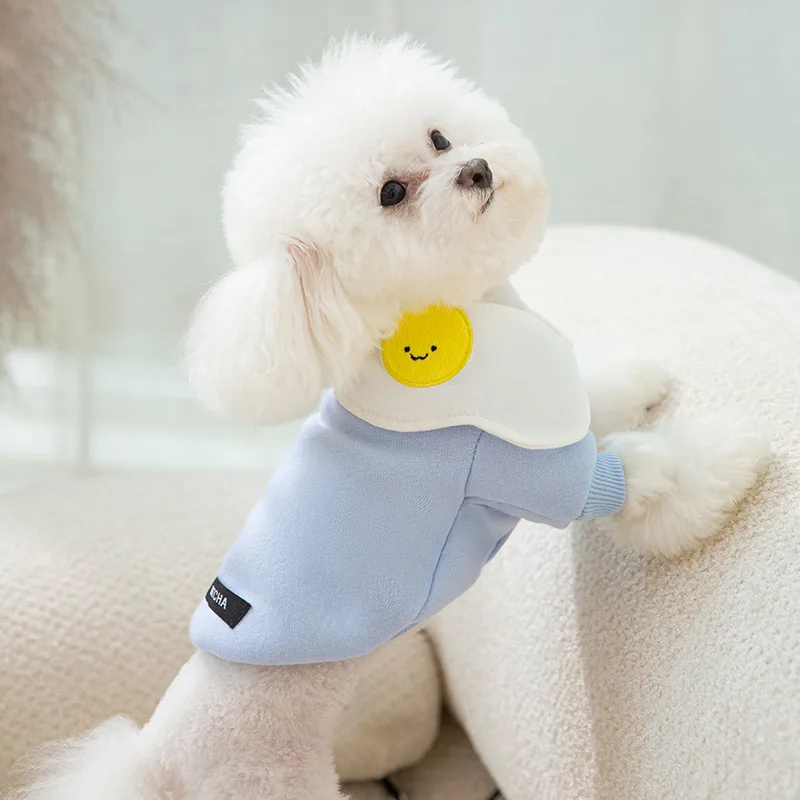 

Smiley Face Puppy Sweater Navy Collar Kitten Warm Mid-and Small-sized Dog Coat Autumn Winter Thin Style Pet Clothes