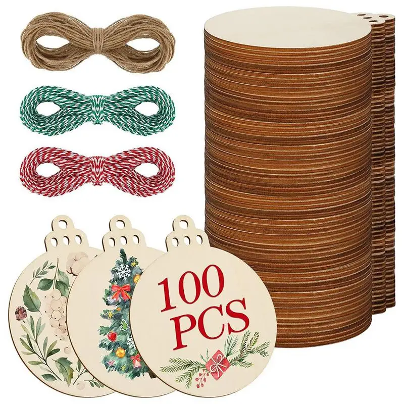 

Рождественские деревянные ломтики, 100 шт., деревянные ремесленные ломтики, пустые круглые круги, черные круглые круги, блестящие украшения, деревянные ломтики, украшения