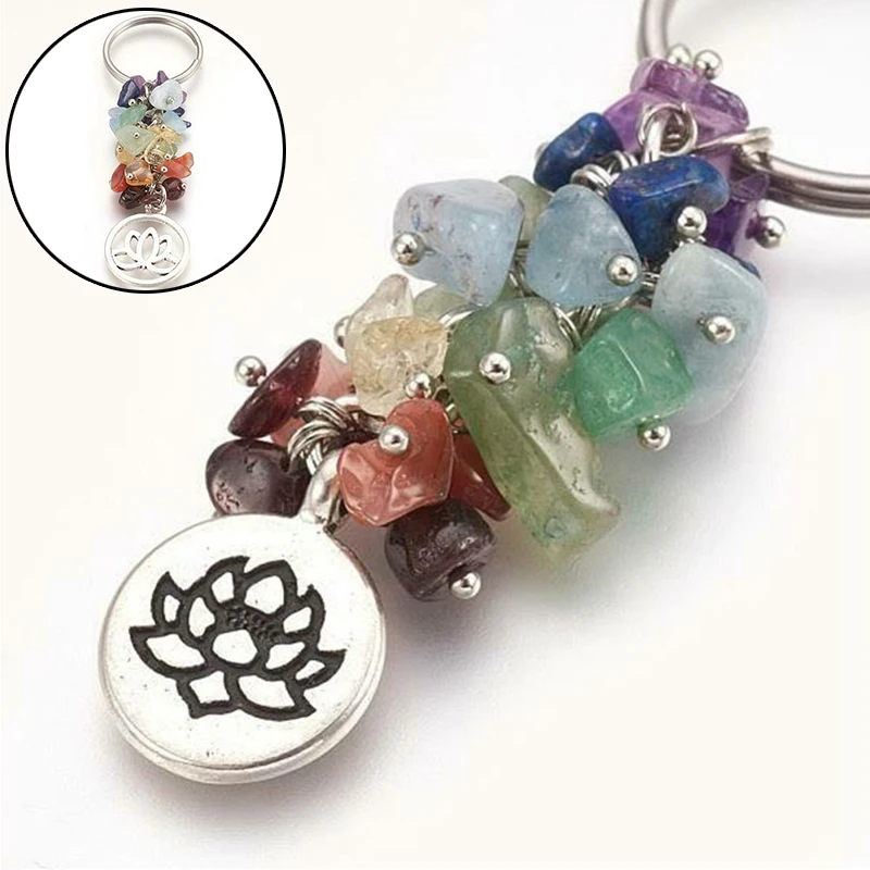

Silver Stone Ladies Gemstone Keyring Crystal Key Fob Chain Healing Gift 7 Chakra