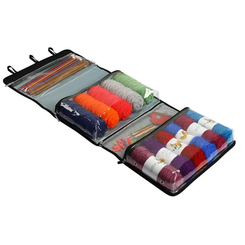 

Yarn Storage Organizer Cabinet Crochet Yarn Bag Knitting Tote Large Capacity Design 4 Clear Compartments Stainless Steel Hook