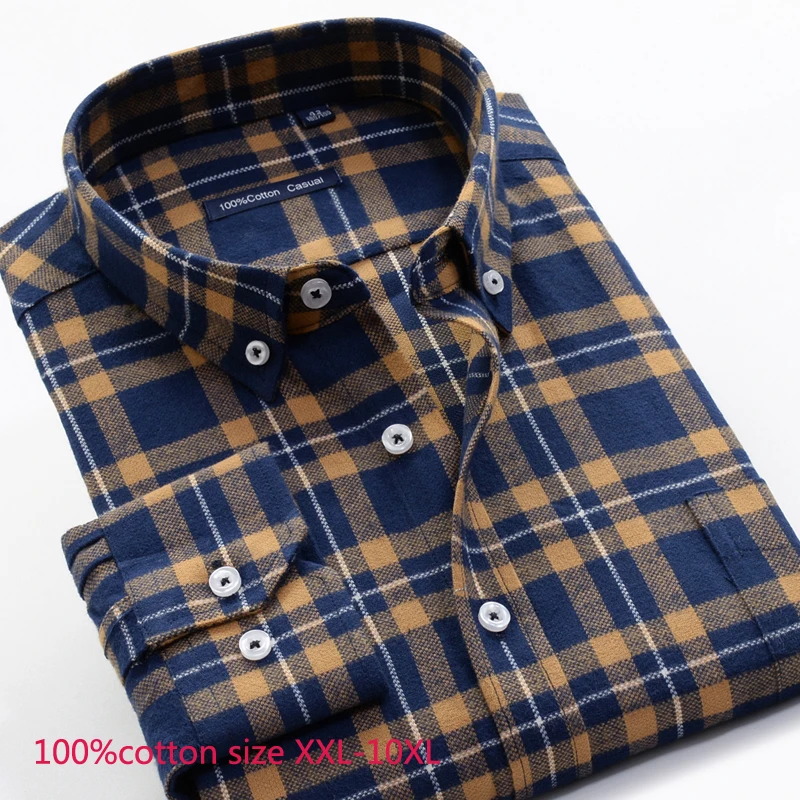 Flannel Plaid Men Long Sleeve Plus Size Xxl-9xl10xl