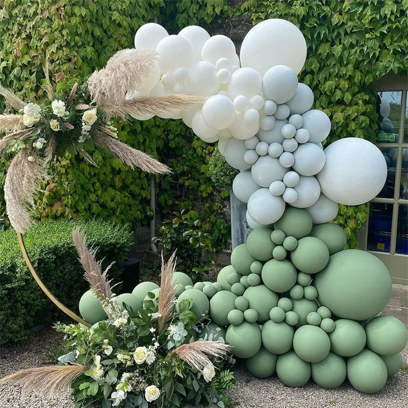 

147 PCS Retro Green Gray White Balloons Garland Arch Kit for Baby Shower Birthday Party Supplies Wedding Decoration Anniversary