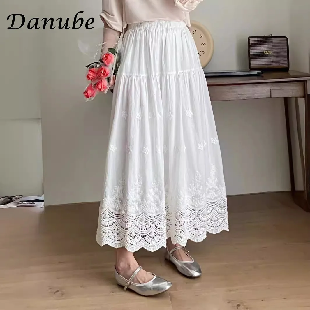 Юбка Женская длинная из хлопка и льна винтажная свободная плиссированная