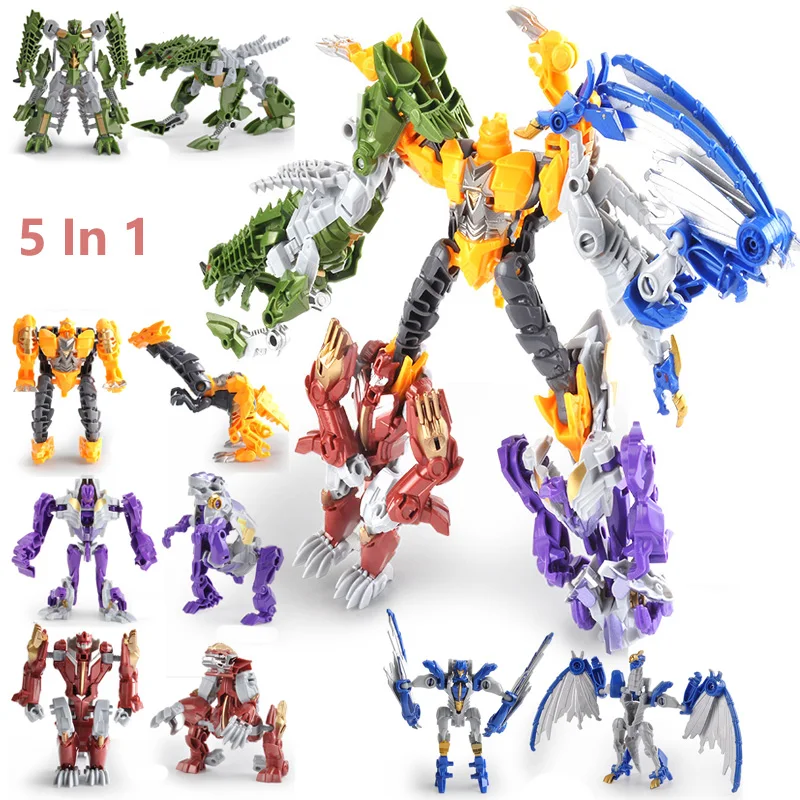 

5 In 1 Transformation Robot Dinobots Dinosaurs Assembled Figure Toys Deformation Alien Dragon Monster Gifts for Kids