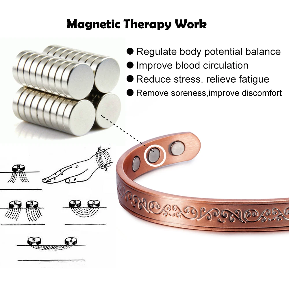 Vinterly браслеты из чистой меди магнитные винтажные Цветочные 8 3 мм регулируемые
