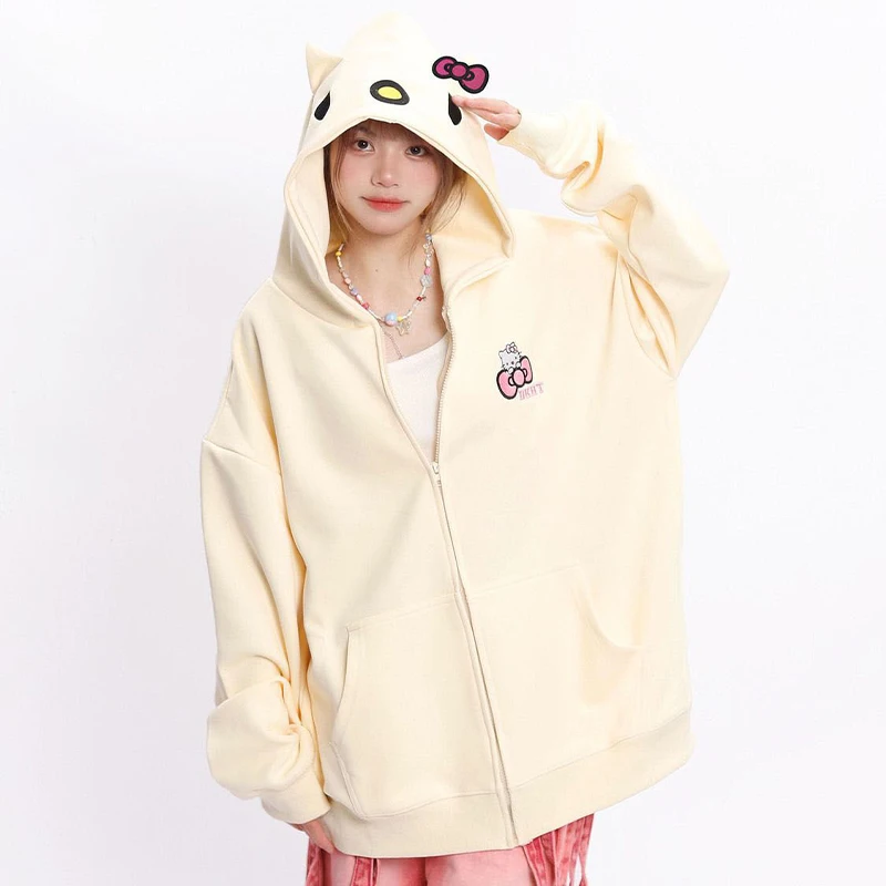 

Anime Sanrio Hello Kitty Hoodie Kawaii Zipper Loose Lolita Coat Top Women Hooded Y2k Autumn Winter Student Casual Sweater Gift