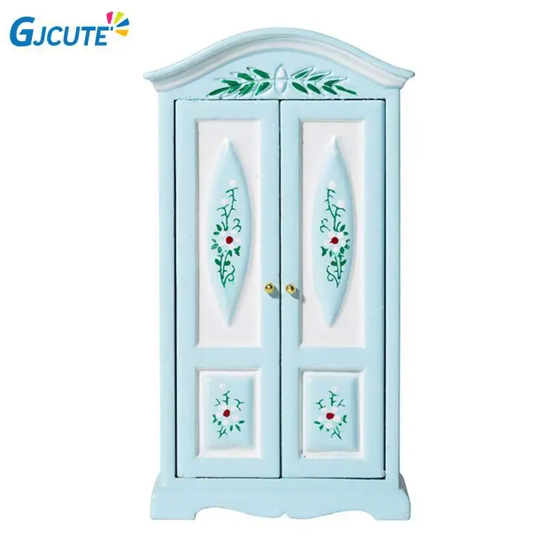 

1:12 Dollhouse Miniature European Printing Double Door Wardrobe Furniture Decor Mini Furniture Model Accessories