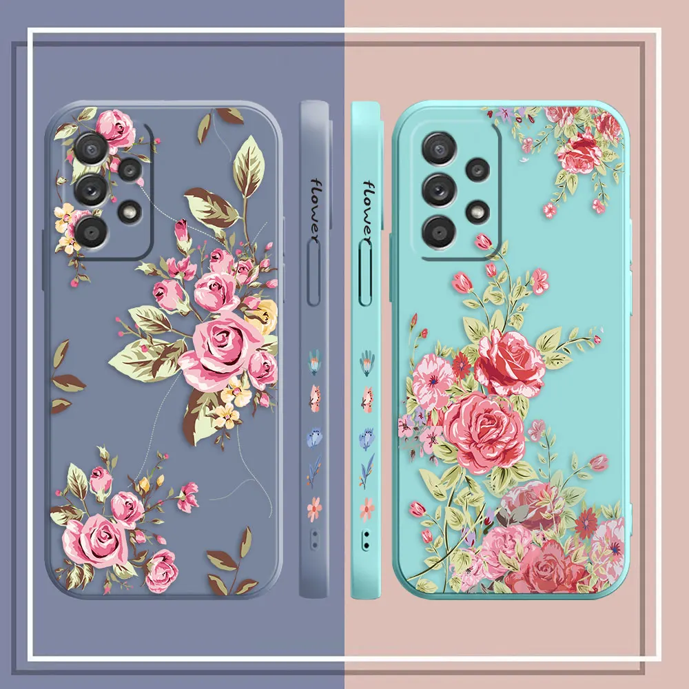 Case For Samsung Galaxy A91 A14 A73 A72 A71 A53 A52 A51 A42 A33 A32 A22 A21S A12 A715F A52S A22S 4G 5G Case Pretty Pink Flowers
