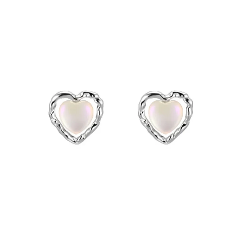 

Simple Irregular Moonstone Love Zircon Lucky Love Heart Mother's Day Earrings Woman Girl Wedding Blessing Ear Studs Jewelry