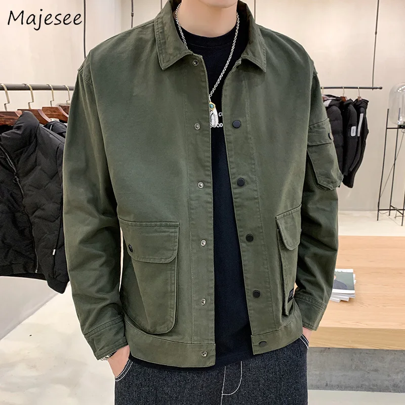 

Designer Jackets Men Handsome Casual Pure Color Streetwear Japanese Students Tooling Baggy All-match Cool Ulzzang Ins Teens Male