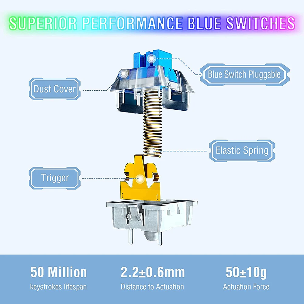 wired mechanical gaming keyboard 3 colors keycap 87 keys outemu switch blue backlit rgb side light for mac pc windows xp810 free global shipping