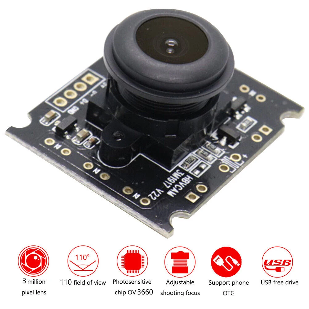 

Drive Free Camera Module OV3660 Wide Angle USB For Face Recognition External Camera 110° 2.1mm Computor Measurement Accessories
