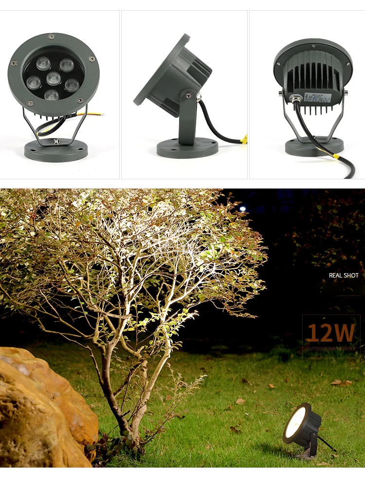 Светодиодный садовый светильник 12 Вт 24 уличный для газона с шипами
