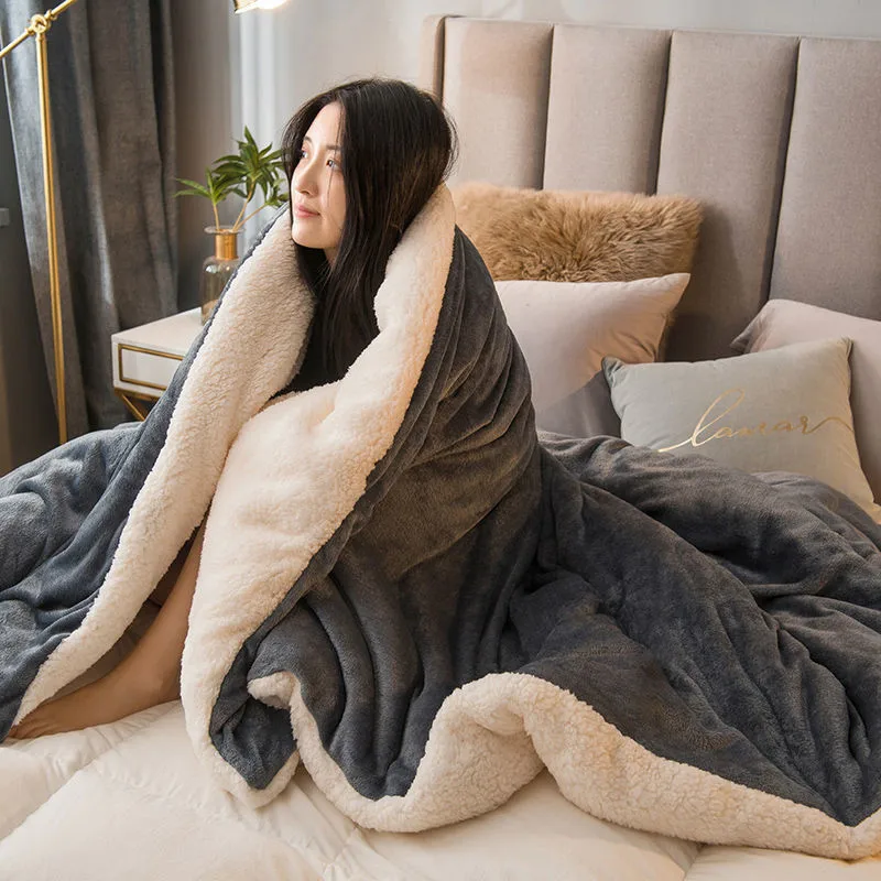 

Шерстяное Одеяло, сохраняющее тепло зимнее одеяло для кровати, двухстороннее двуспальное покрывало, Походное двухместное покрывало для кровати