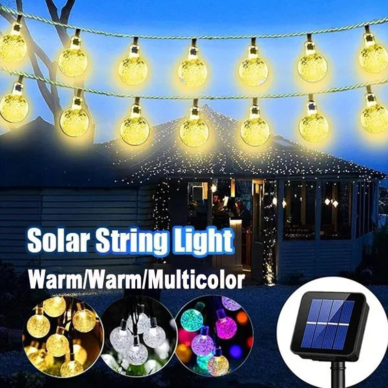 Solar String Lights Outdoor Crystal Fairy Light Chritmas Garland 8 Modes Waterproof Patio Light for Garden Party Decor