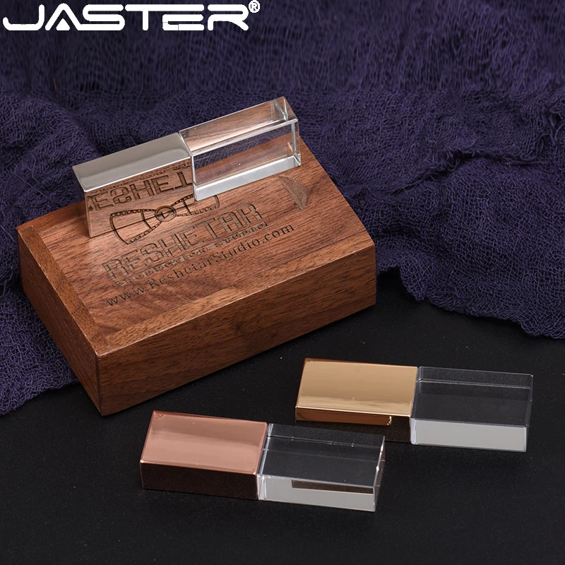 JASTER Fashion Crystal USB-накопитель 128 ГБ с деревянной коробкой Pendrive 64 Бесплатная карта