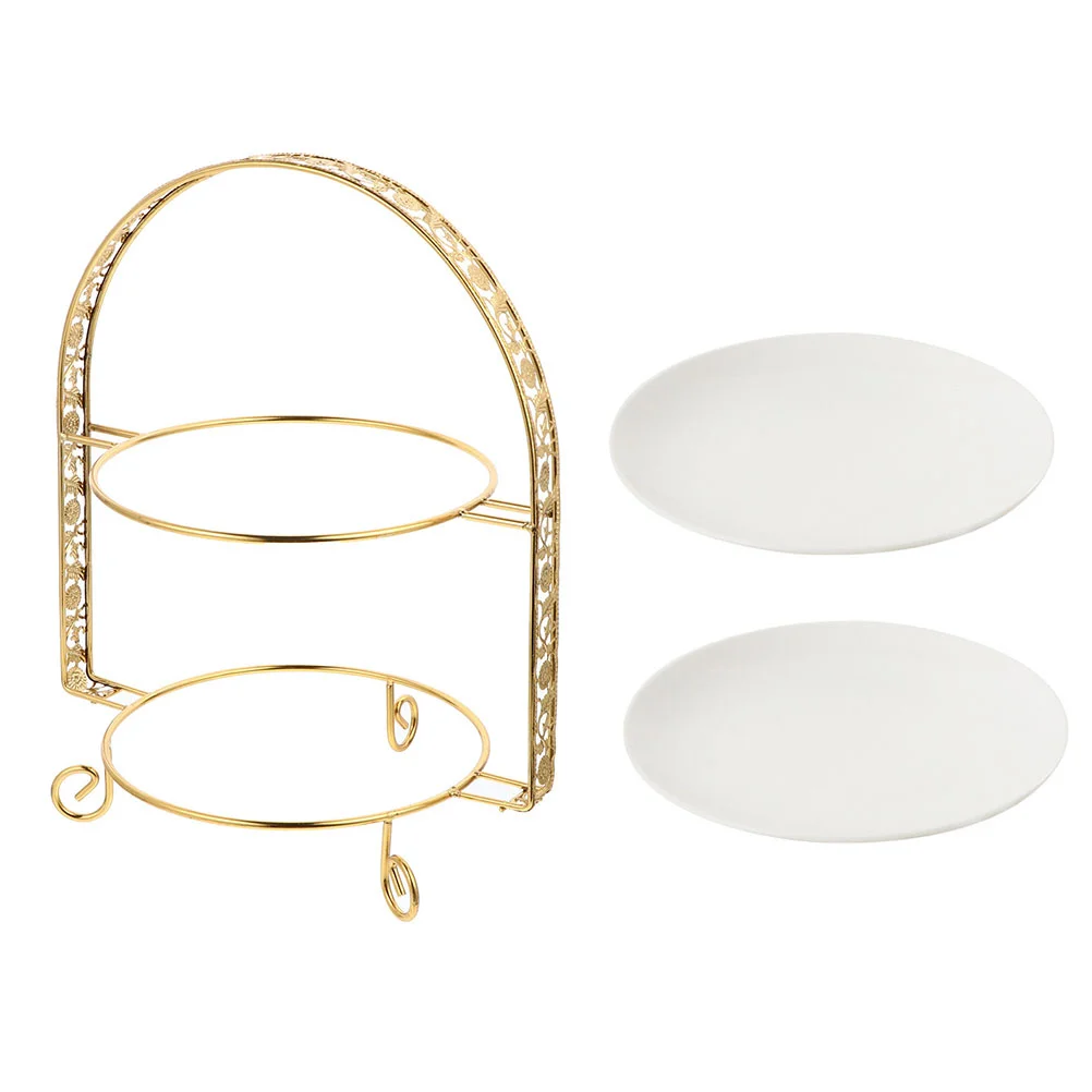 

1 Set of Dessert Rack Double Layer Cupcake Display Stand Dessert Stand With Plates