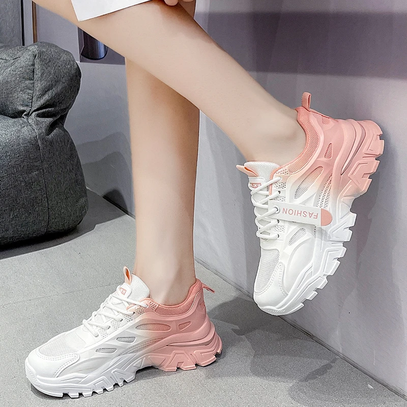

Rimocy Mix Color Platform Sneakers Women Autumn Lace-up Breathable Mesh Casual Shoes Woman Thick Bottom Non-slip Walking Shoes