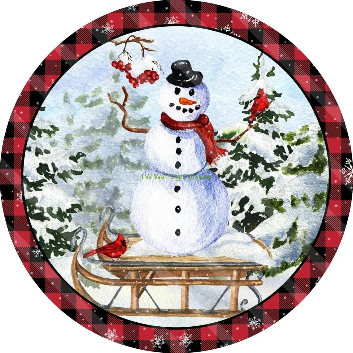 

Vintage Christmas Winter Fun Snowman Sled Birds Home Kitchen Art Wall Decor Metal Tin Sign 12x12 Inch Outdoor Decor