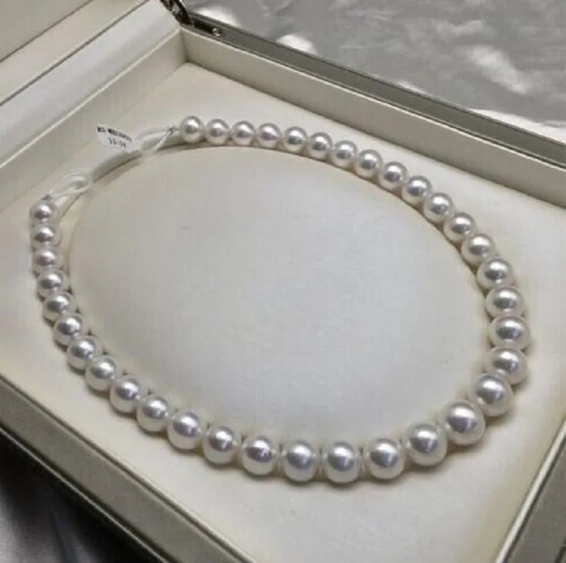 

Authentic NATural AAAAA 9-10mm Australian South Sea White Round Pearl Necklace 14K