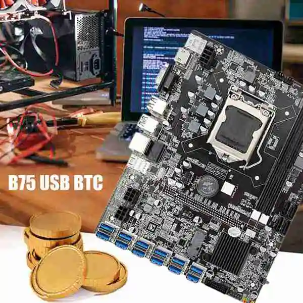 

B75 ETH Mining Motherboard 12 PCIE to USB with G540 CPU LGA1155 MSATA Support 2*DDR3 B75 USB BTC Miner Motherboard