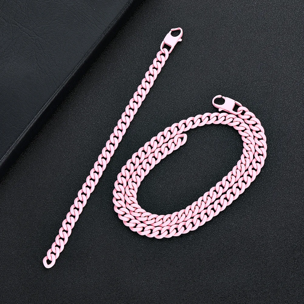 

Niche Premium 8mm .10mm Cuban Chain Titanium Steel Necklace Without Fading Paint for Men and Women Hip Hop Necklace Bracelet Set