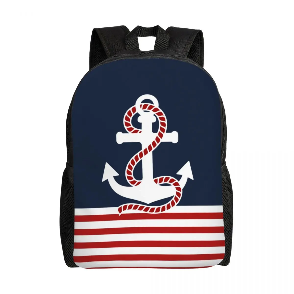 Nautical Stripes And Red Anchor Backpack for Boys Girls Sailing Sailor College School Travel Bags Bookbag Fits 15 Inch Laptop