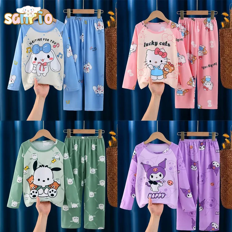 

2023 Sanrio Cinnamoroll Hello Kitty детские молочные шелковые пижамные комплекты Kawaii Kuromi для мальчиков и девочек одежда для сна