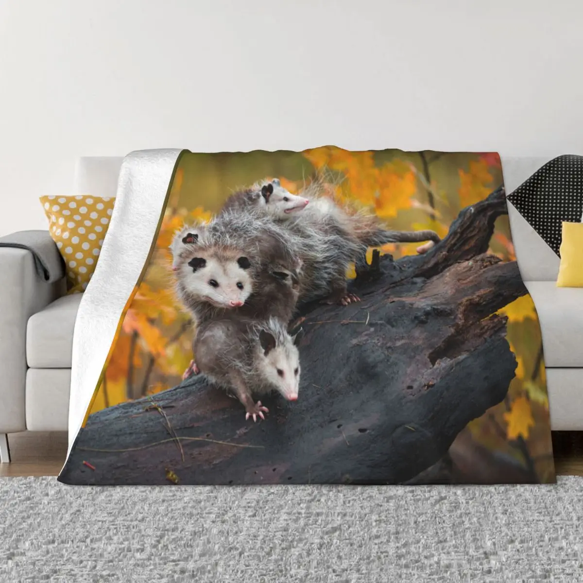 

Opossum Family Knitted Blanket Cute Possum Animal Wool Throw Blankets Bed Sofa Decoration Soft Warm Bedspread