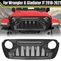 front upper grille mesh cover bumper grills grill with led light bar for jeep wrangler jl gladiator jt 2018 2021 %e2%80%8baccessories